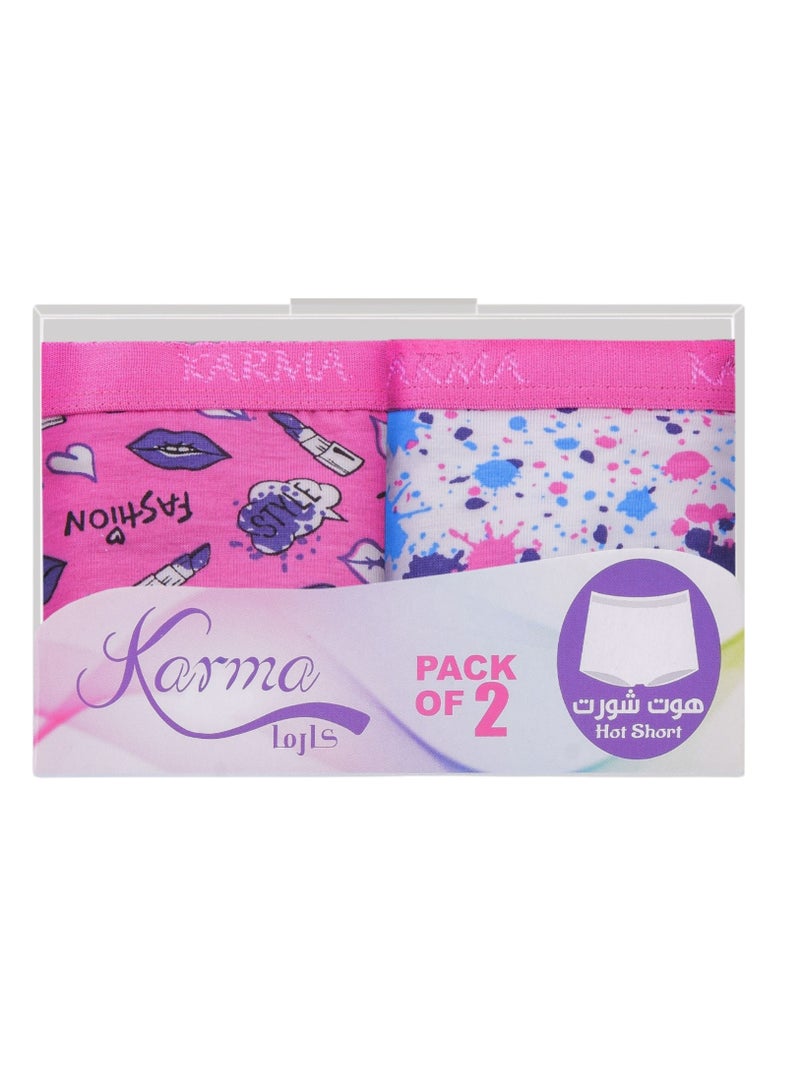 Karma Pack Of 2 Printed Cotton Hot Short Panties For Women  - Image 1