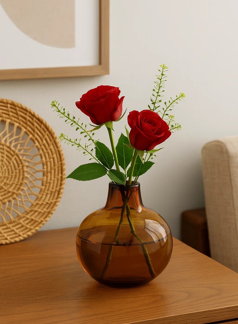 لوفت مزهرية مفردة، عمق 12 × ارتفاع 11 سم، لون كهرماني، زجاج - 189165A - Image 1