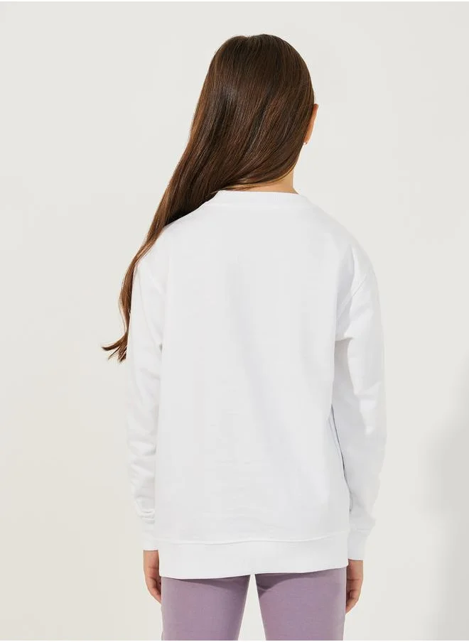 Styli Slogan Floral Print Longline Sweatshirt