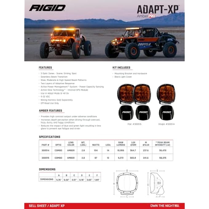 RIGID Industries Adapt Xp Xtreme Led Lights 300515 6 Inch Amber Pro Pair - Image 3