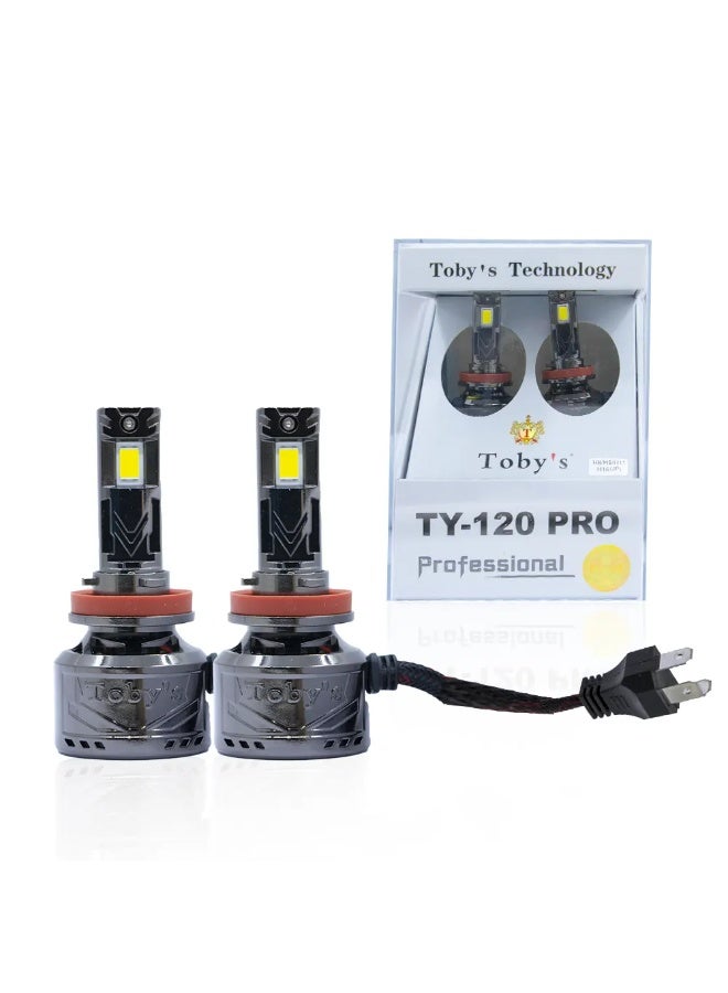 لمبات مصابيح أمامية LED للسيارة من Toby's TY120 PRO، قطعتان، أصلية، بقوة 120 وات، 12000 لومن، بدرجة حرارة لون 6500 كلفن-H7