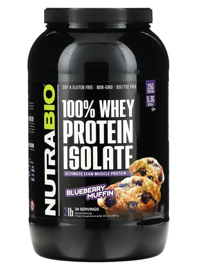 NutraBio Whey Protein Isolate Blueberry Muffin 2 lb (907 g) 