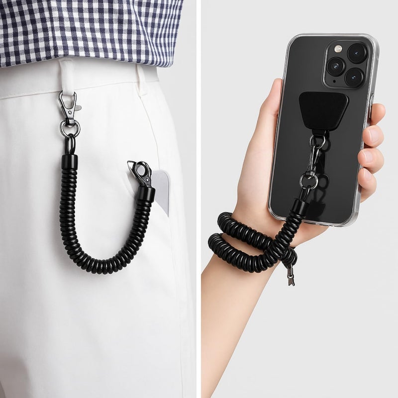 Flavizo Phone Lanyard Strap Set, Adjustable Mobile Hanging Chain with Black Rope, White Tab and Carabiner, Lightweight Phones Sling Accessory for Smartphone Safety - Image 5