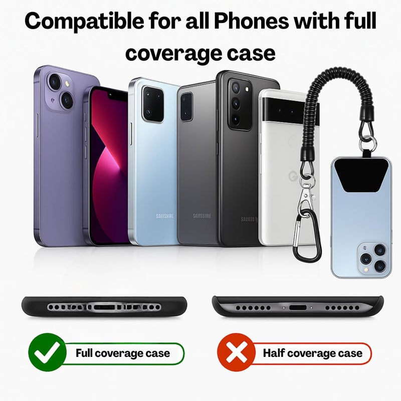 Flavizo Phone Lanyard Strap Set, Adjustable Mobile Hanging Chain with Black Rope, White Tab and Carabiner, Lightweight Phones Sling Accessory for Smartphone Safety - Image 4
