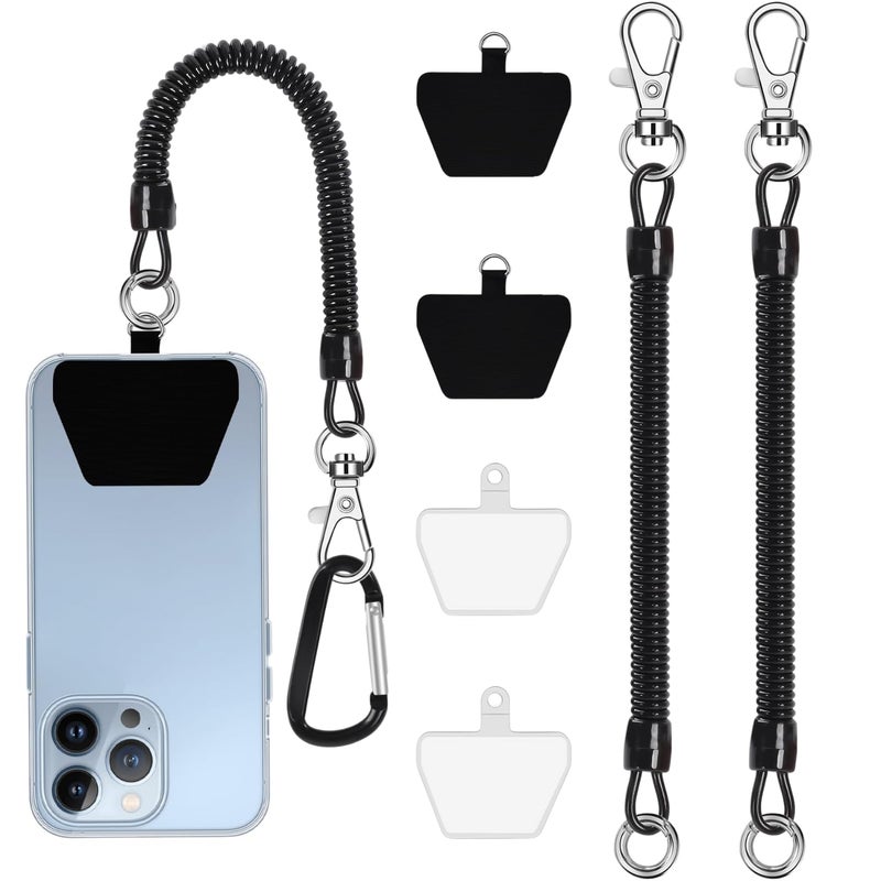 Flavizo Phone Lanyard Strap Set, Adjustable Mobile Hanging Chain with Black Rope, White Tab and Carabiner, Lightweight Phones Sling Accessory for Smartphone Safety - Image 1