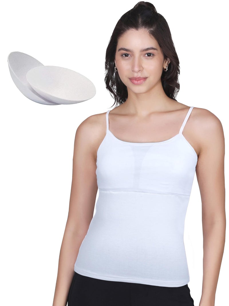 DChica Padded Camisole Bra for Women, Sleeveless Undershirts Cami Vest with Adjustable Straps Cotton Camisole Tank Top/Innerwear for Women (Pack of 1) Solid Colors - Image 1