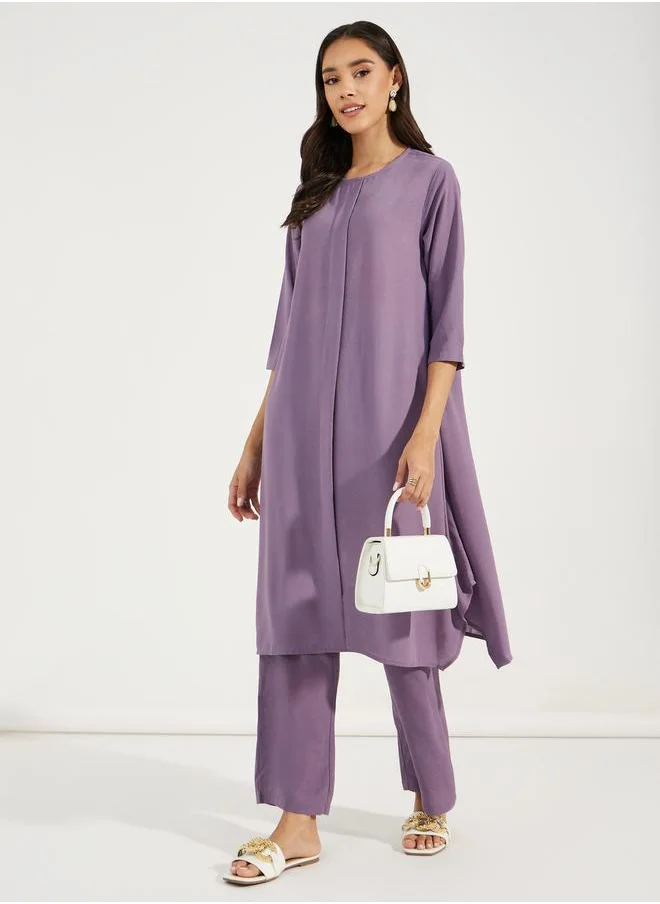 Styli Front Pleat 3/4 Sleeves Regular Fit Tunic