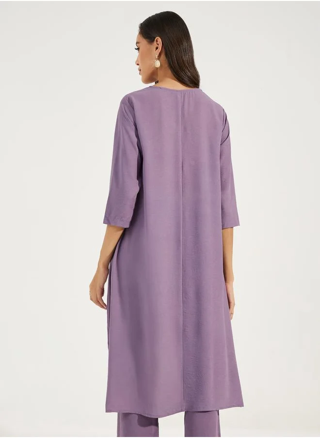 Styli Front Pleat 3/4 Sleeves Regular Fit Tunic