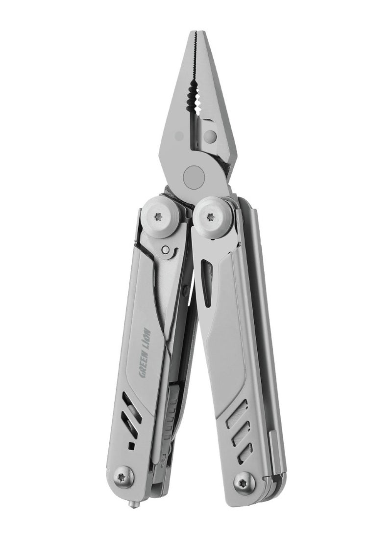 GREEN LION Multi-Plier X 15 In 1 Multi Tool Kit / Plier / Wire Cutter /Bottle Opener / Scissor/ Screwdriver/ File/ Can Opener/Compact & Portable/Durable For Camping and Hiking - Silver  - Image 1