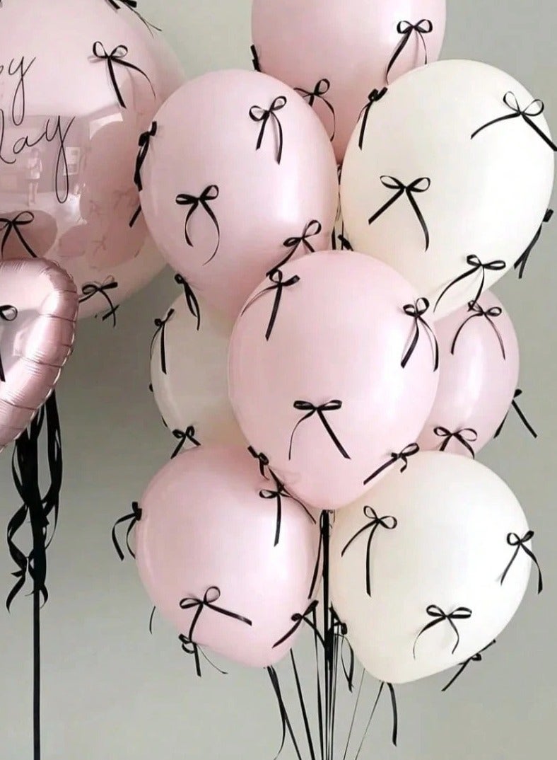 Birthday decoration balloon set of 16 pieces, including white and pink balloons, cute bows, and ribbon for decoration – perfect for birthday parties, baby showers, graduations, and all special occasions.  - Image 1