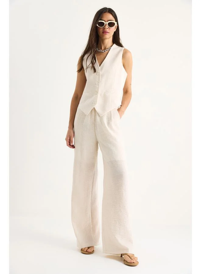Ginger  Button Up Relaxed Fit Vest & Pant Coord Set for Women | Best Price UAE