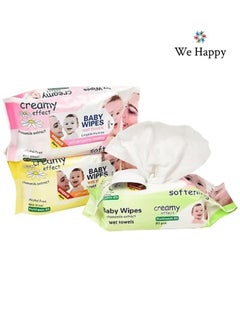 We Happy Pack of 3 Baby Wipes Soft and Gentle Cleansing Wet Towels Perfect for Sensitive Skin 80 Pcs each  - Image 1