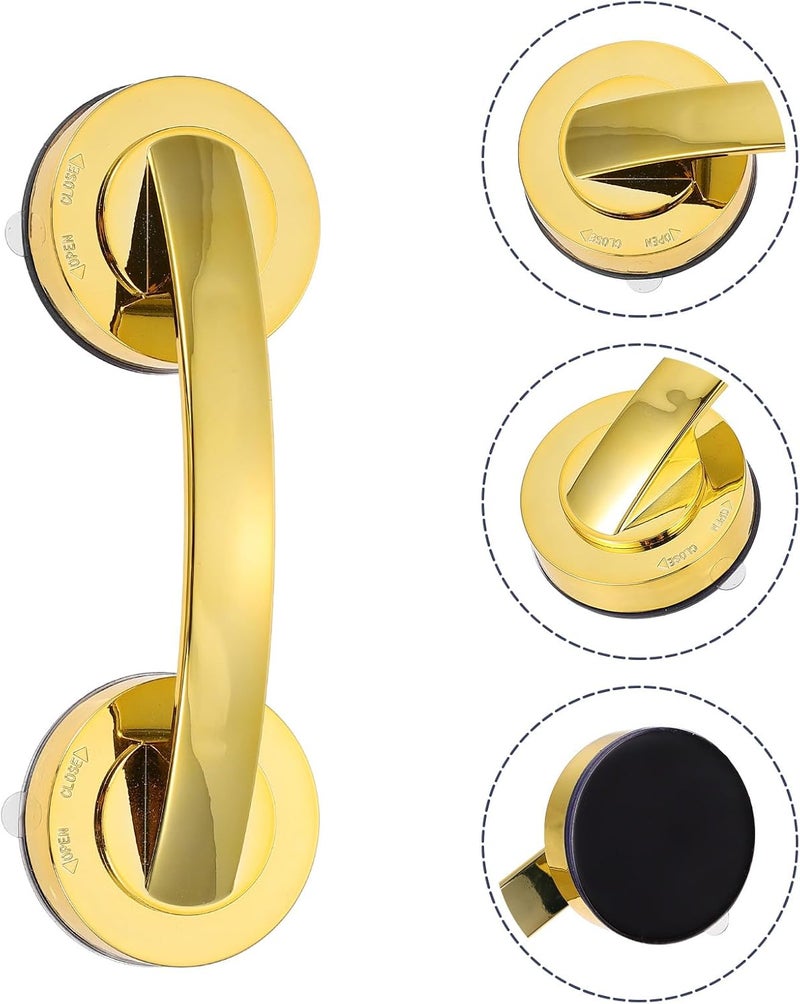 Suction Grab Bar for Bathroom Safety, Non-Skid Bath Handle with Strong Suction Cup, Balance Assist Shower Handrail for Elderly and Seniors, Medium Gold Support - Image 5