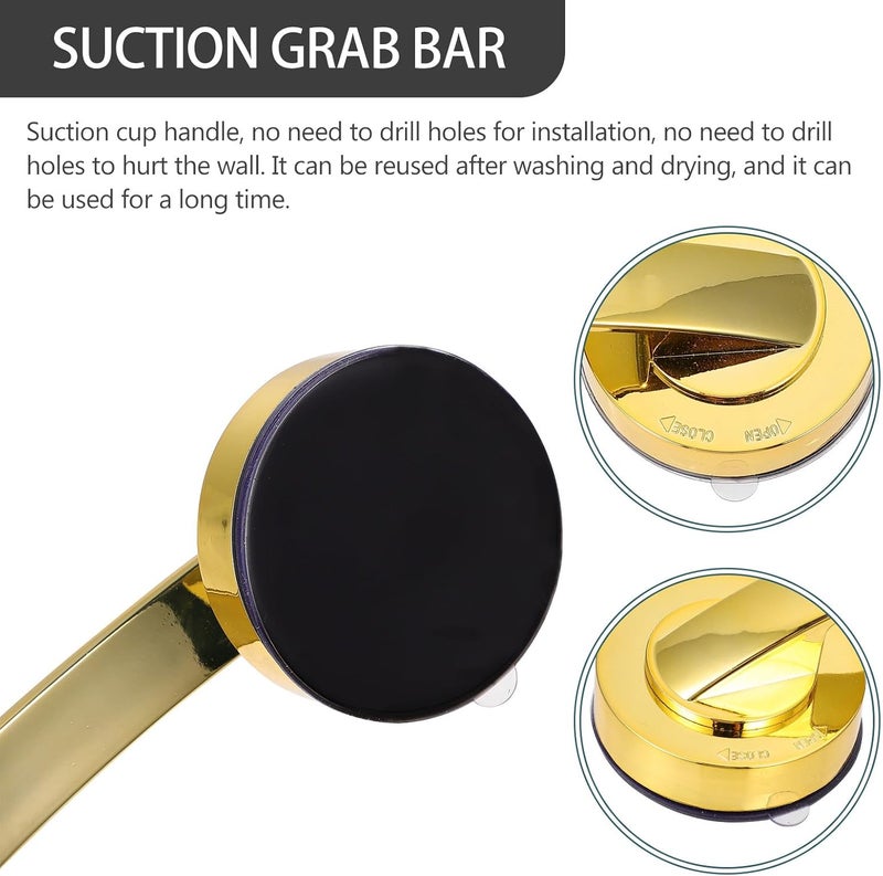 Suction Grab Bar for Bathroom Safety, Non-Skid Bath Handle with Strong Suction Cup, Balance Assist Shower Handrail for Elderly and Seniors, Medium Gold Support - Image 3