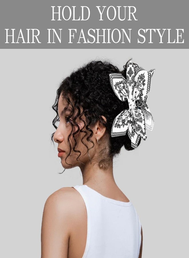 ANBALA 2Pcs Bow Claw Clips Boho Bandana Hair Bow for Women Girls Large Claw Clips for Thick Hair (Black+White) - Image 5