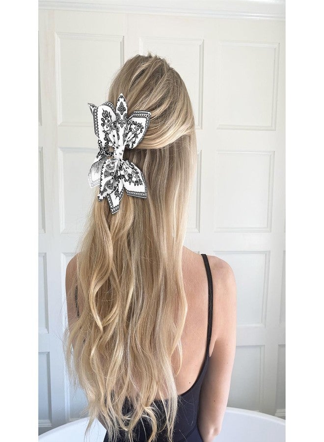 ANBALA 2Pcs Bow Claw Clips Boho Bandana Hair Bow for Women Girls Large Claw Clips for Thick Hair (Black+White) - Image 4