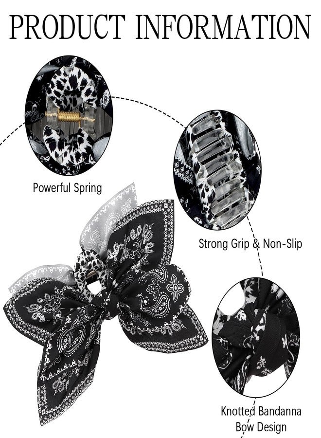 ANBALA 2Pcs Bow Claw Clips Boho Bandana Hair Bow for Women Girls Large Claw Clips for Thick Hair (Black+White) - Image 3