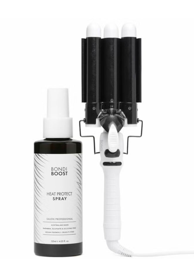 BondiBoost 32mm Wave Wand and Heat Protect Spray 125ml Bundle