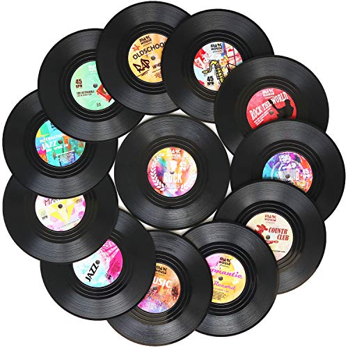 Funny Retro Record Coasters for Drinks with Vinyl Player Holder for Music LoversSet of 6 Conversation Piece Sayings Drink CoasterHousewarming Hostess Wedding Registry Gift Ideas