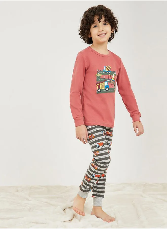 Styli Car Graphic Print T-Shirt & Pyjama Set