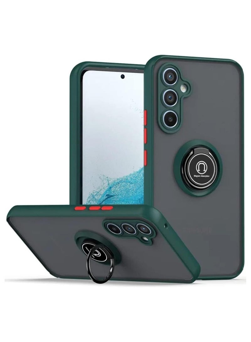 اليشمك غطاء بمسند حلقي معدني دوار لهاتف Samsung Galaxy A55 5G مضاد لبصمات الأصابع ومقاوم للخدش غير لامع، جراب ناعم من مادة TPU ممتص للصدمات مغناطيسي للسيارة لهاتف Samsung Galaxy A55 5G - Image 1