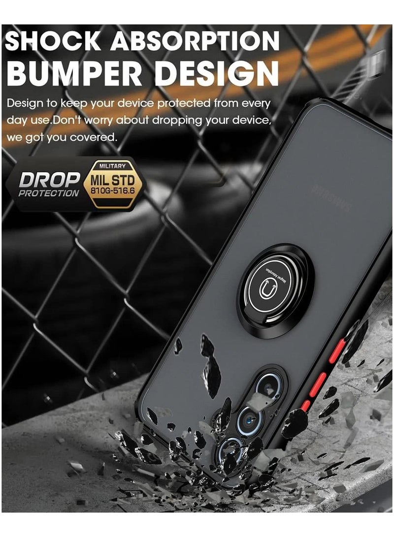 اليشمك غطاء بمسند حلقي معدني دوار لهاتف Samsung Galaxy A55 5G مضاد لبصمات الأصابع ومقاوم للخدش غير لامع، جراب ناعم من مادة TPU ممتص للصدمات مغناطيسي للسيارة لهاتف Samsung Galaxy A55 5G - Image 3
