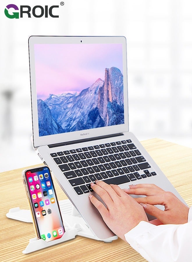 GROIC White Laptop Stand with Stable Support, Adjustable Riser for Desk, Aluminum Computer Notebook Holder Compatible MacBook Air Pro, Dell XPS, HP, Lenovo - Image 3