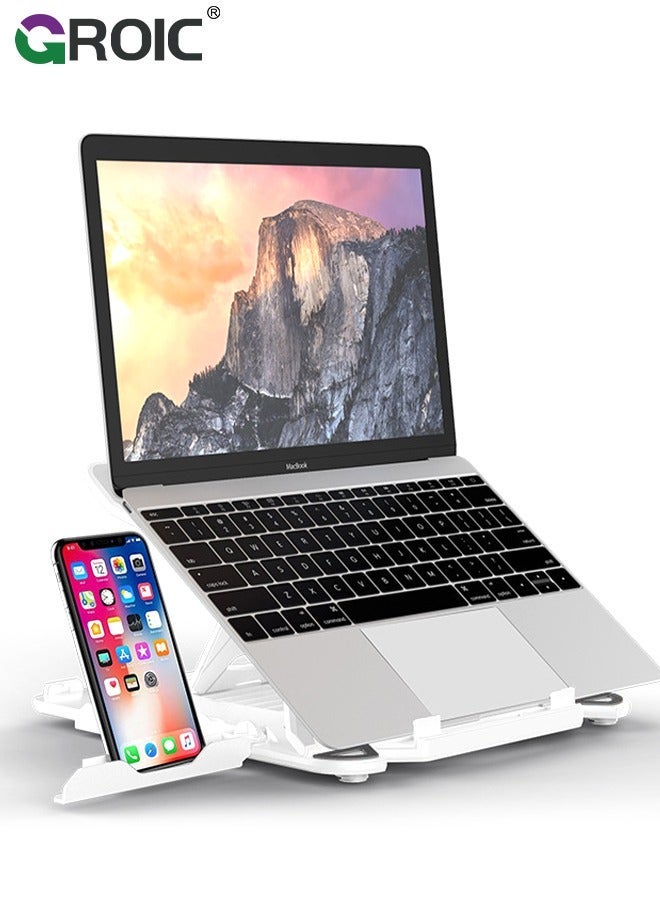 GROIC White Laptop Stand with Stable Support, Adjustable Riser for Desk, Aluminum Computer Notebook Holder Compatible MacBook Air Pro, Dell XPS, HP, Lenovo - Image 1