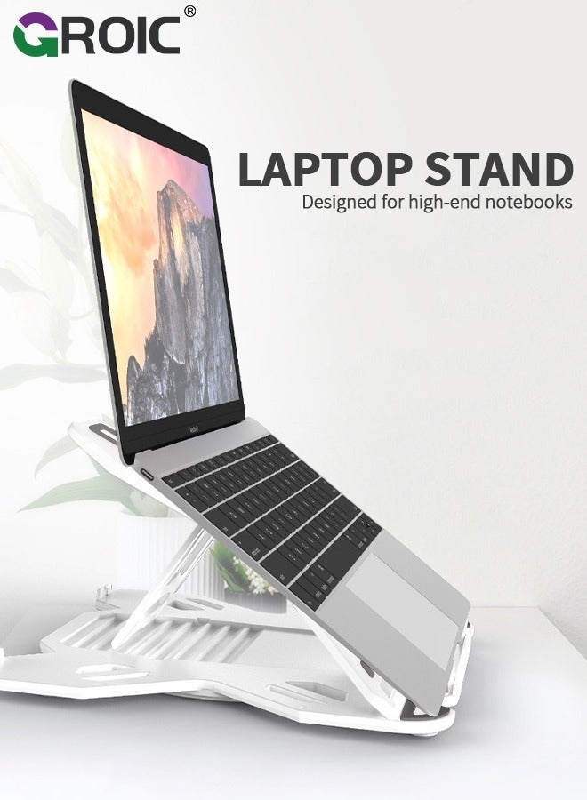GROIC White Laptop Stand with Stable Support, Adjustable Riser for Desk, Aluminum Computer Notebook Holder Compatible MacBook Air Pro, Dell XPS, HP, Lenovo - Image 2