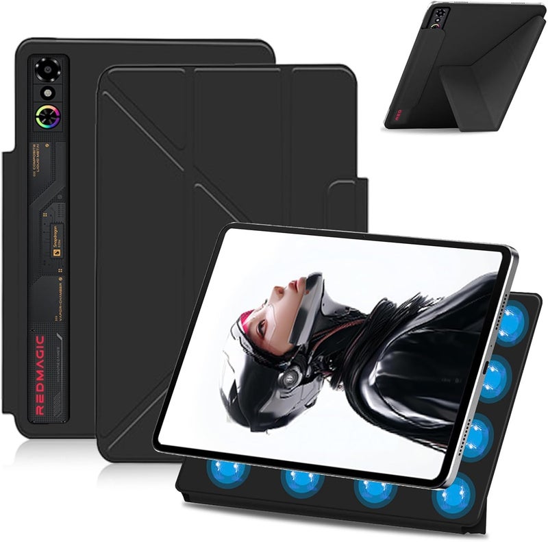 حافظة واقية قابلة للفصل مغناطيسيًا لجهاز Nubia REDMAGIC Astra Gaming/Pad 3 Pro بحجم 9.06 بوصة، مزودة بإغلاق ثنائي الجانب، وقاعدة قابلة للطي على شكل حرف Y، ومحمل قلم، وتصميم لتبديد الحرارة (لون أسود) - Image 1