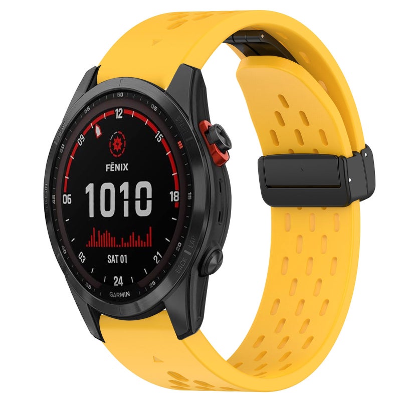 S-TOP For Garmin Fenix 7 Solar Hole Folding Buckle 22mm Silicone Watch Band(Yellow) - Image 1