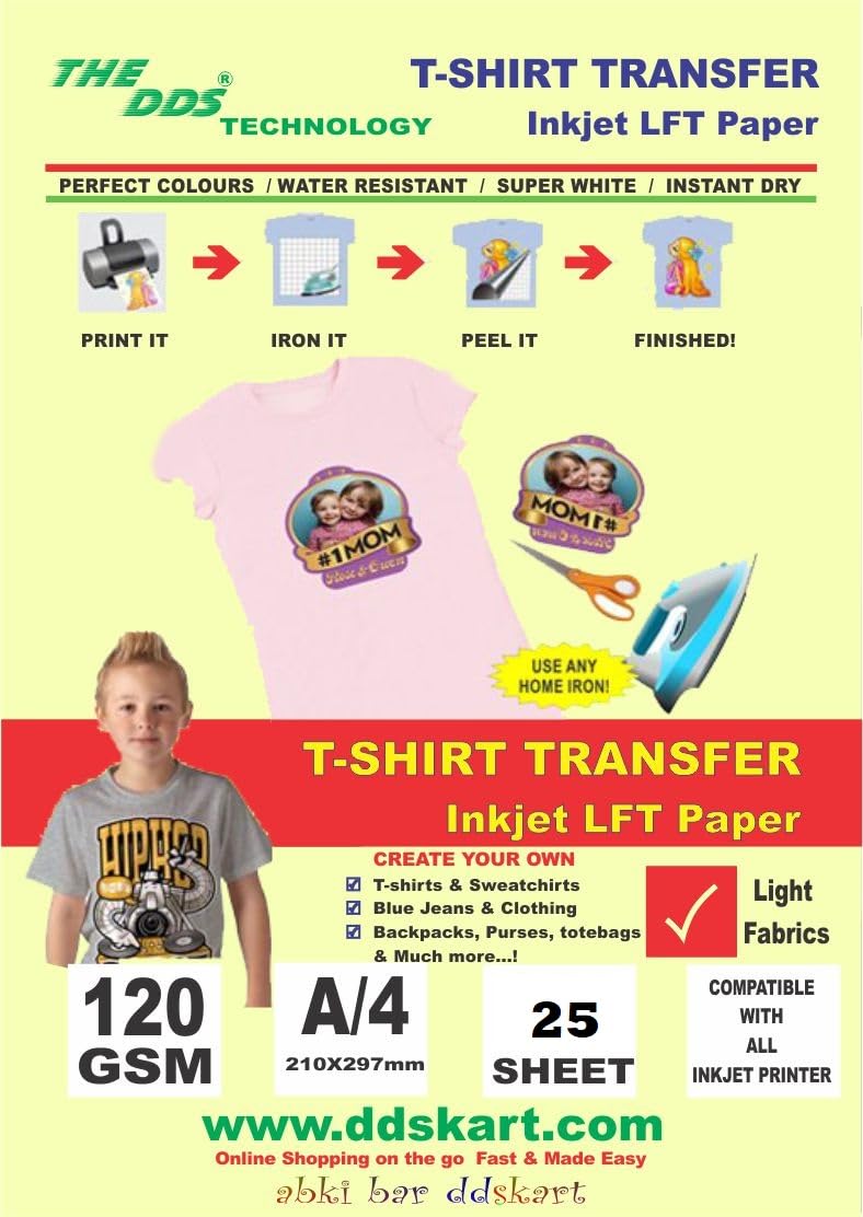 GMP Light 30 Upgraded Iron on Heat Transfer Paper for T Shirts 25 Sheets A4 Ironon Transfers Paper for Light Fabric Printable Heat Transfer Vinyl for Inkjet Printer - Image 1