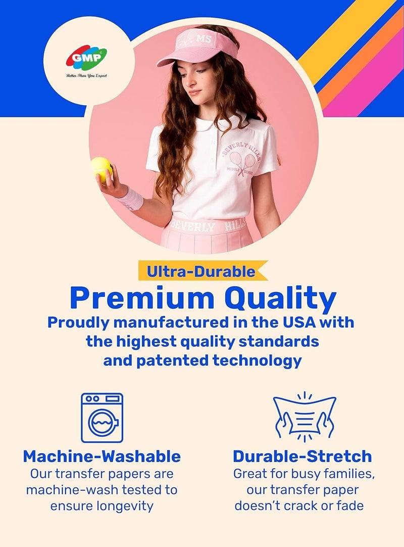 GMP Light 30 Upgraded Iron on Heat Transfer Paper for T Shirts 25 Sheets A4 Ironon Transfers Paper for Light Fabric Printable Heat Transfer Vinyl for Inkjet Printer - Image 4