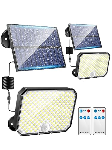 One Fire Outdoor Solar Lights 190LED 1500LM 3 Modes with Motion Sensor Remote Control IP65 Solar Security Lights 2 Pack
