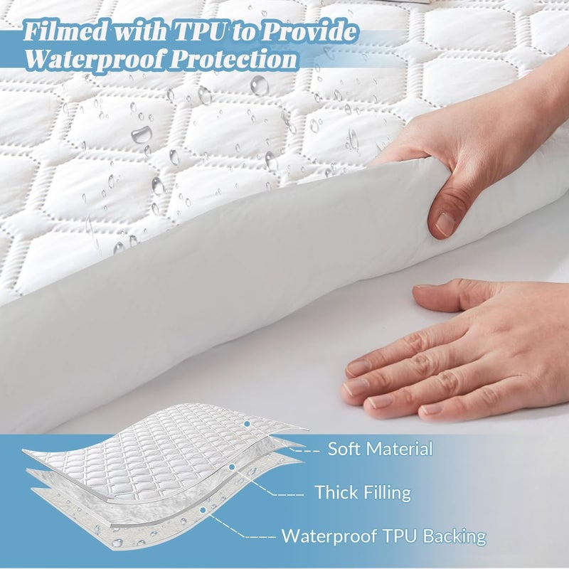 Highdi Mattress Protector Waterproof 180 x 200 cm, White Quilted Topper Mattress Topper, Washable, Breathable Mattress Cover (Stretchable to 27 cm) - Image 3