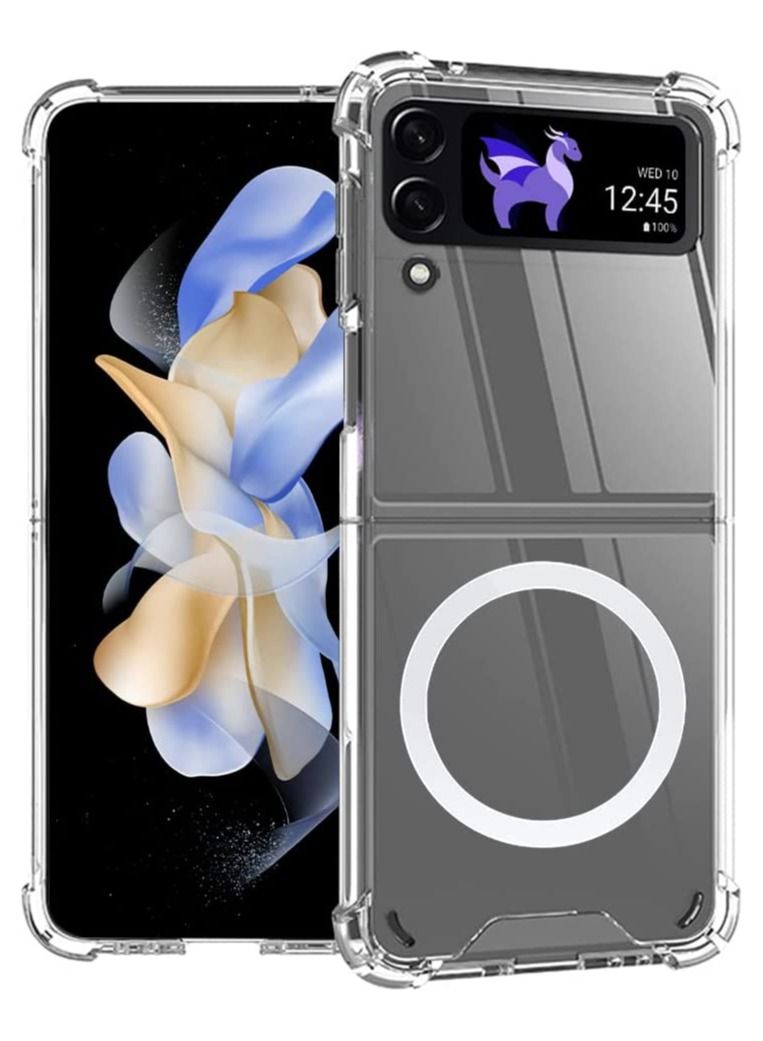 Samsung Galaxy Z flip 4 Clear Magnetic Cover Mag Safe Compatible Clear Hard Back Case Shockproof TPU Frame Edge Bumper Slim Transparent Case for Samsung Galaxy Z flip 4  - Image 1