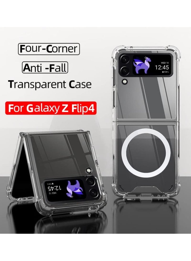 Samsung Galaxy Z flip 4 Clear Magnetic Cover Mag Safe Compatible Clear Hard Back Case Shockproof TPU Frame Edge Bumper Slim Transparent Case for Samsung Galaxy Z flip 4  - Image 2