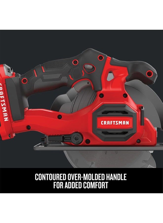 CRAFTSMAN طقم منشار دائري لاسلكي CRAFTSMAN V20، 6-1/2 بوصة، مع بطارية وشاحن (CMCS500M1) - Image 5