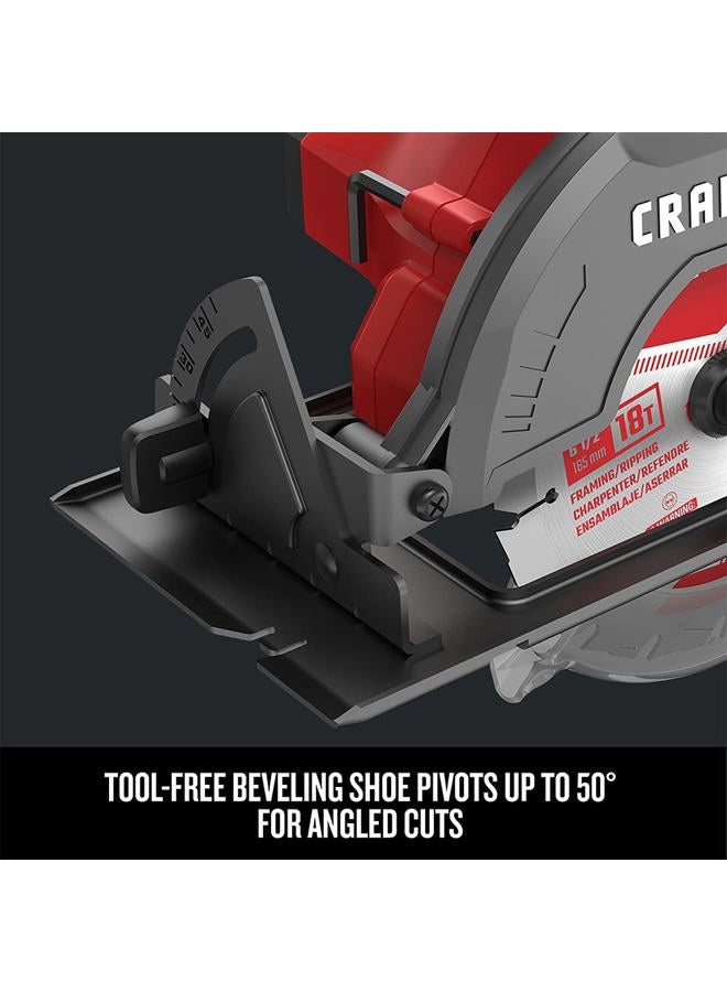 CRAFTSMAN طقم منشار دائري لاسلكي CRAFTSMAN V20، 6-1/2 بوصة، مع بطارية وشاحن (CMCS500M1) - Image 4