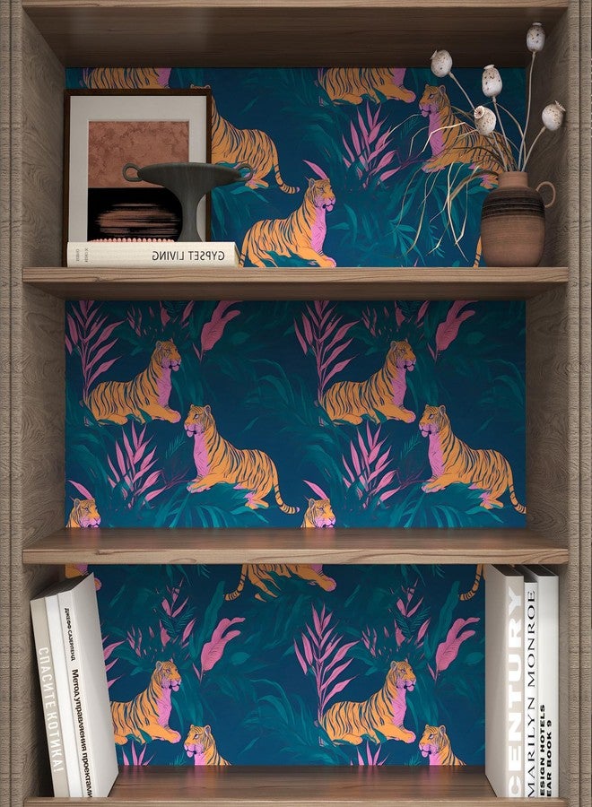 BOKEBEVE Tiger Wallpaper Peel and Stick Tropical Contact Ppaer Jungle Animal Boho Vintage Renter Friendly Wall Paper for Drawer Wall Countertop Cabinet Removable 17.5 x 118In - Image 4