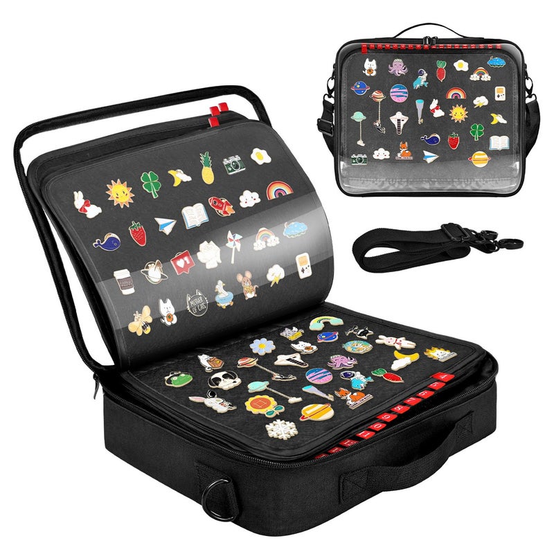 BOHEMIABY 18Page Enamel Pin Display Book with Digital Label Shoulder Strap Large Pin Trading Portfolio for Collectors Travel Pin Holder Organizer for Brooches Badges Patches - Image 2