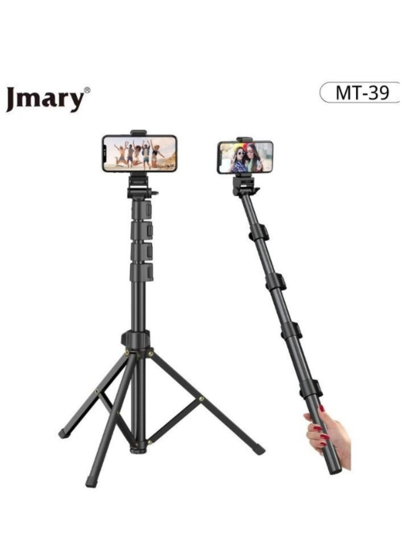 جيه ماري MT-39، حامل ثلاثي القوائم للتصوير (ألومنيوم + حديد + ABS)، حامل ثلاثي القوائم قابل للتمديد من الألومنيوم للهاتف المحمول مع حامل ثلاثي القوائم لعصا سيلفي ومشبك هاتف - Image 1
