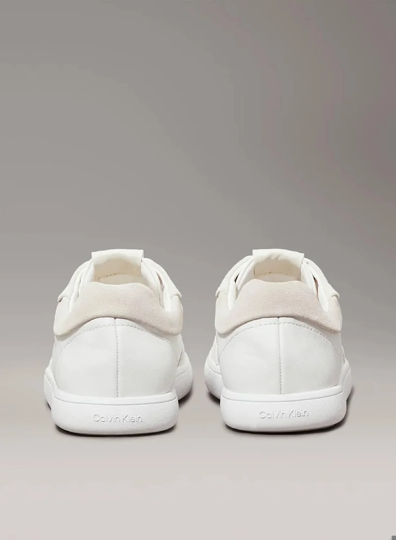 Calvin Klein White/Dk Ecru Leather Low Profile Trainers for Women | Best Price UAE