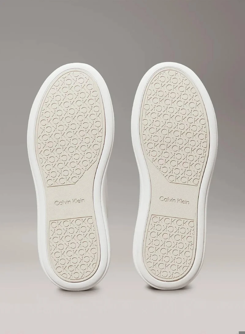 Calvin Klein White/Dk Ecru Leather Low Profile Trainers for Women | Best Price UAE