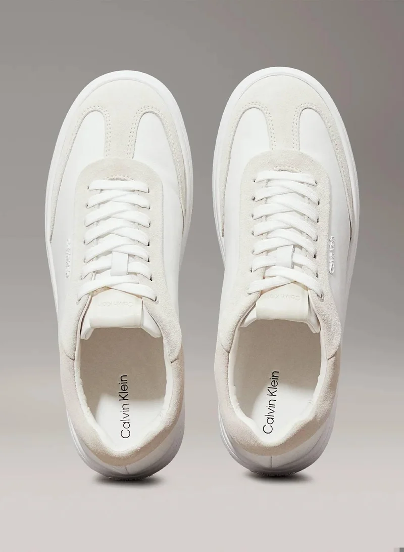 Calvin Klein White/Dk Ecru Leather Low Profile Trainers for Women | Best Price UAE