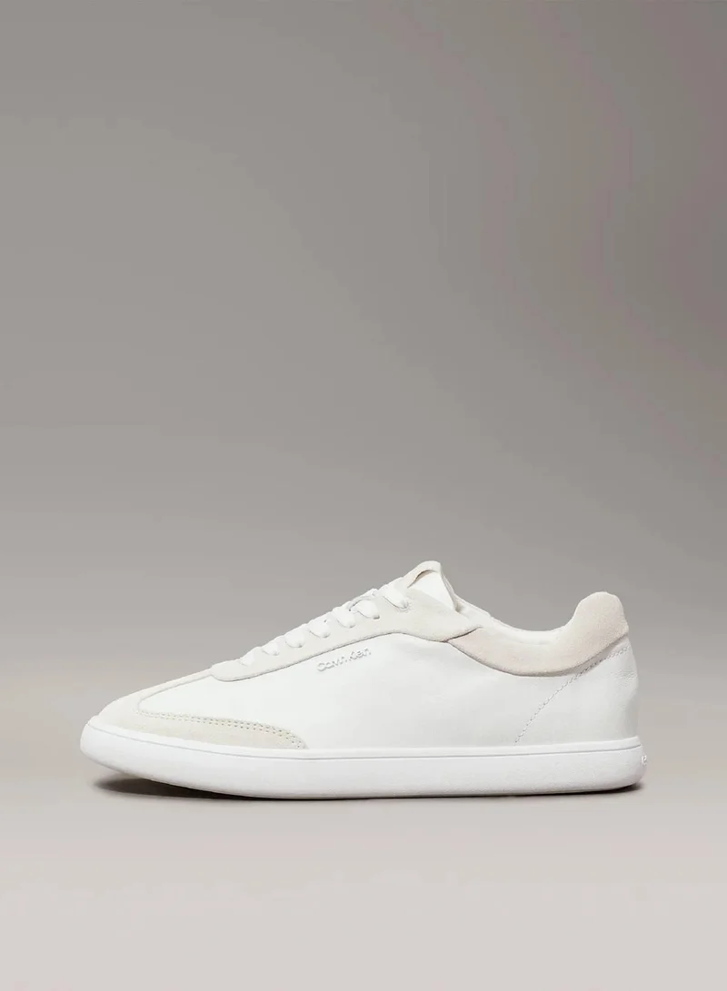 Calvin Klein White/Dk Ecru Leather Low Profile Trainers for Women | Best Price UAE