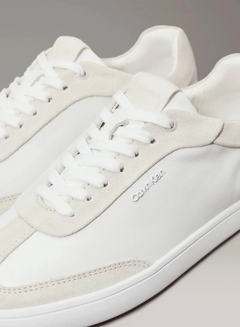 Calvin Klein White/Dk Ecru Leather Low Profile Trainers for Women | Best Price UAE