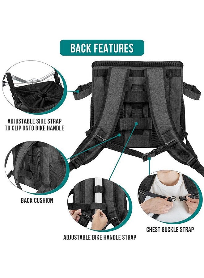 PetAmi Dog Bike Basket, Soft-Sided Ventilated Dog Bike Carrier Backpack, Dog Pet Bicycle Basket for Bike Handlebar, Small Medium Puppy Cat Kitten Car Booster Seat with Safety Strap (Dark Gray) - Image 3