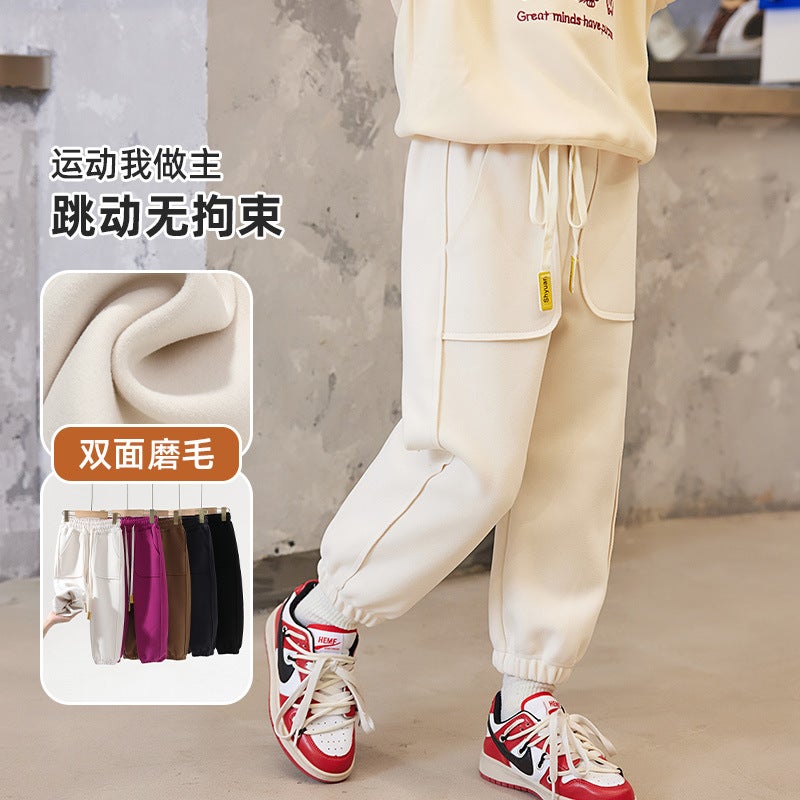 Comfortable Skin-Friendly Loose Solid Color Pants With Windproof Pants Big Pocket Casual Children'S Pants - Image 3