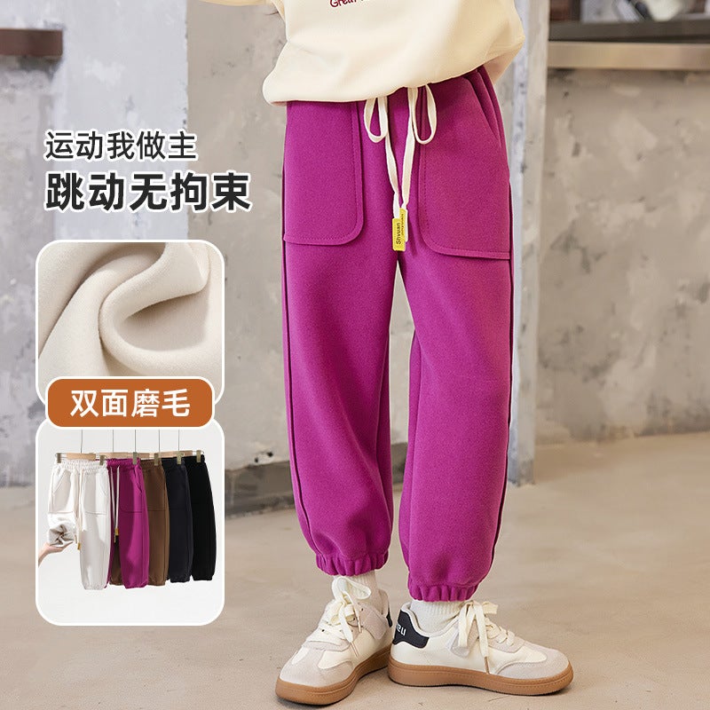 Comfortable Skin-Friendly Loose Solid Color Pants With Windproof Pants Big Pocket Casual Children'S Pants - Image 5